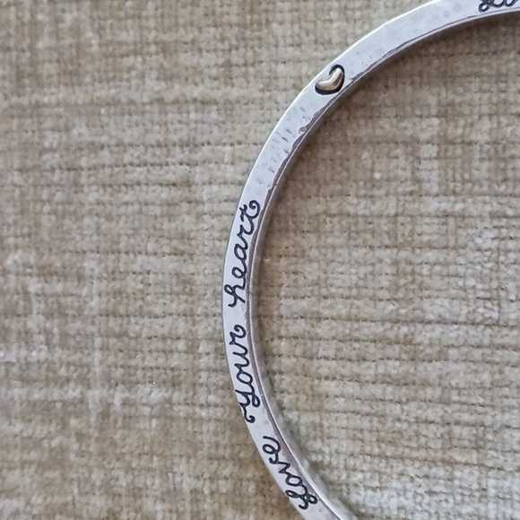 "Love Your Heart" Silver Tone Bangle Bracelet - Picture 8 of 8